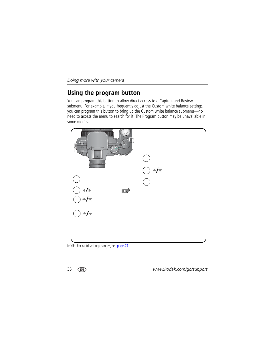 Using the program button | Kodak P880 User Manual | Page 42 / 108