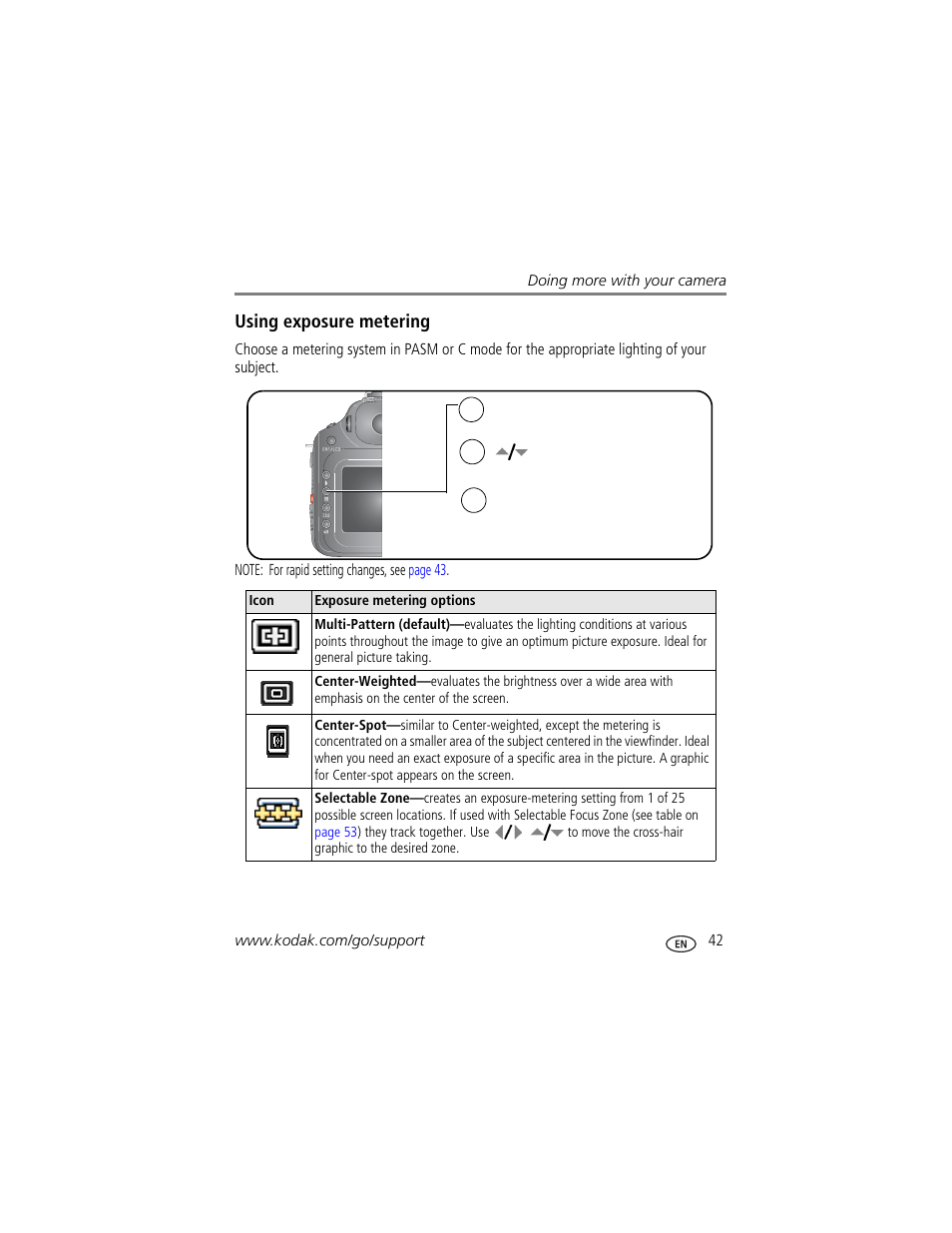 Using exposure metering | Kodak P880 User Manual | Page 49 / 108