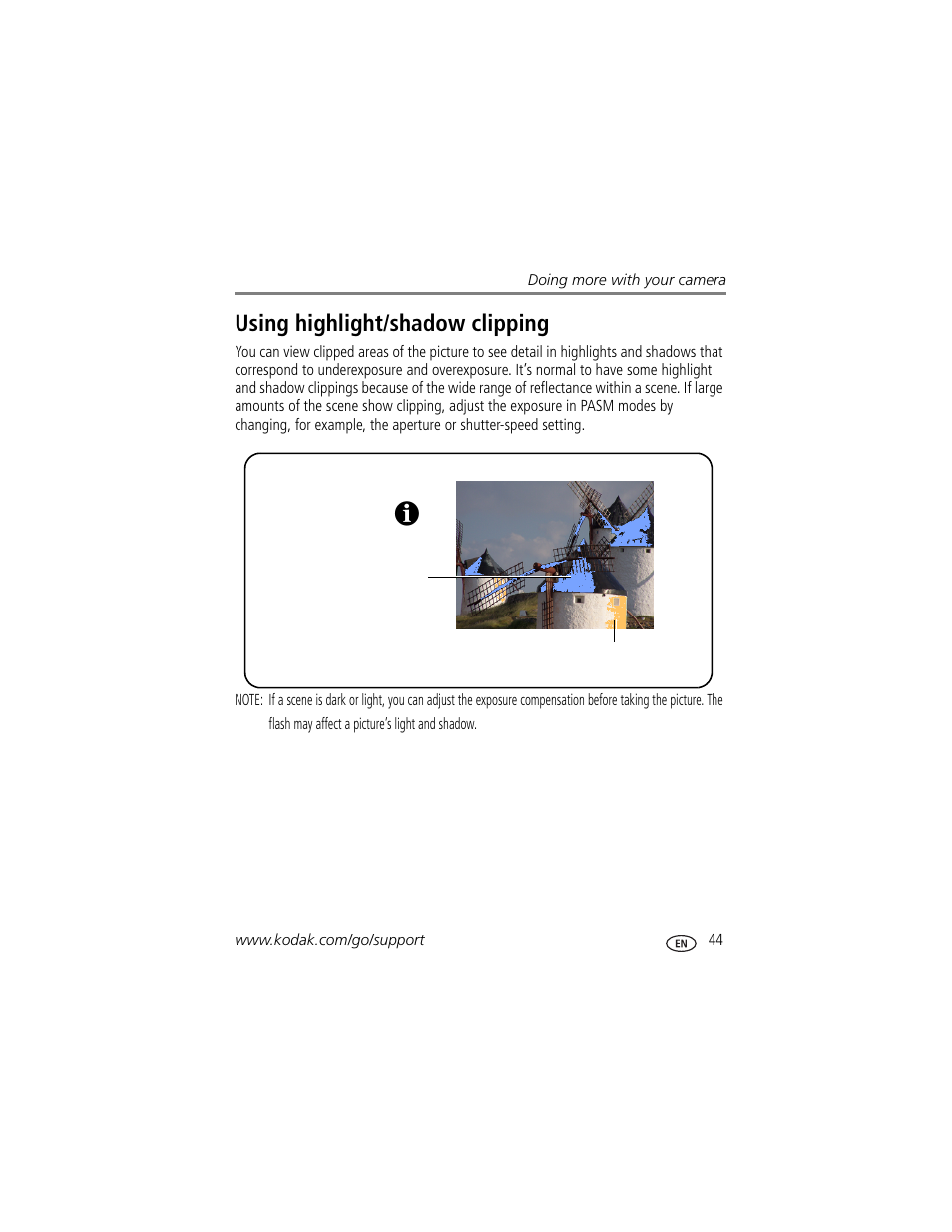 Using highlight/shadow clipping | Kodak P880 User Manual | Page 51 / 108
