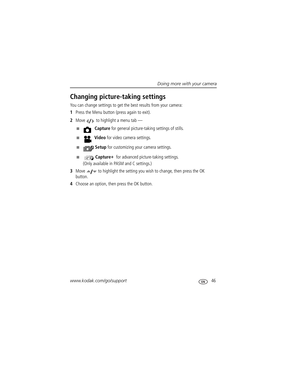 Changing picture-taking settings | Kodak P880 User Manual | Page 53 / 108