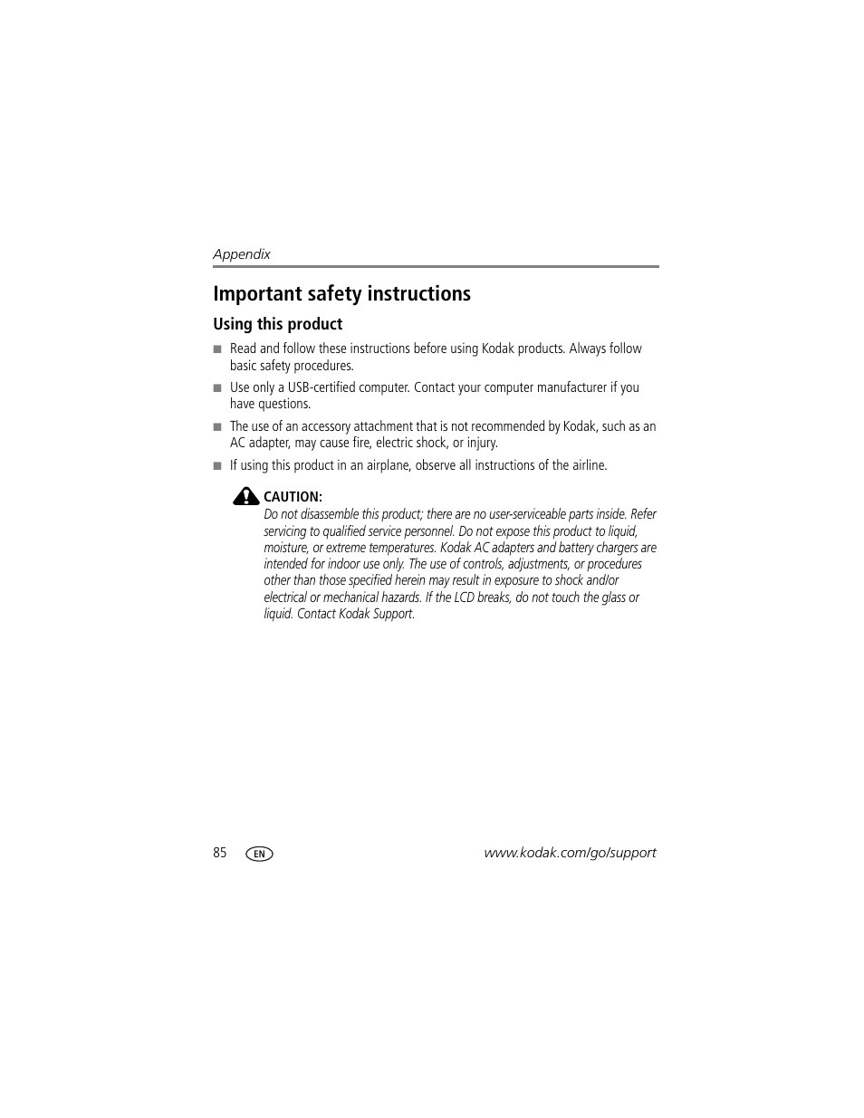 Important safety instructions, Using this product | Kodak P880 User Manual | Page 92 / 108