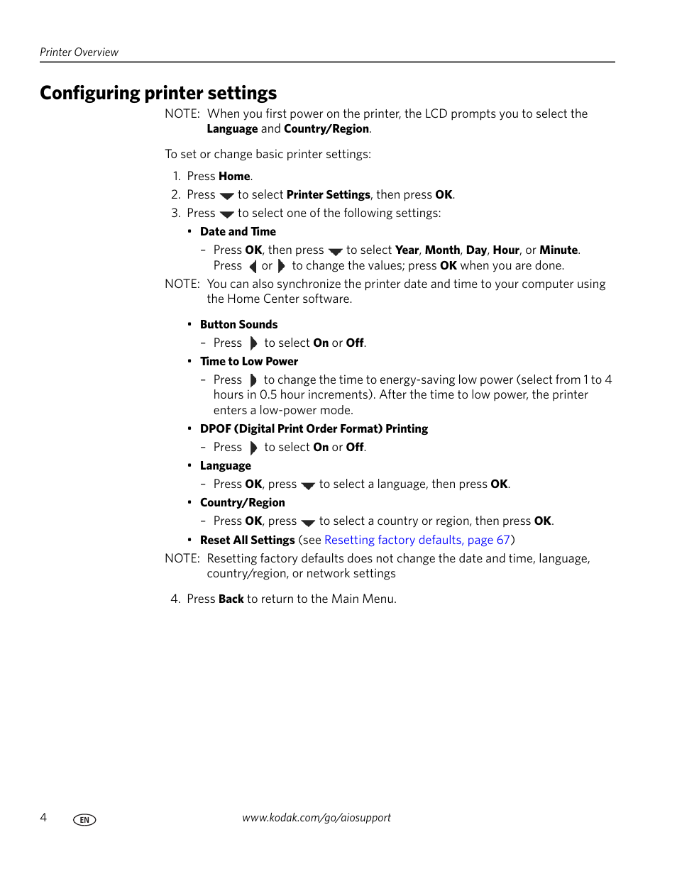 Configuring printer settings | Kodak ESP 7250 User Manual | Page 10 / 95