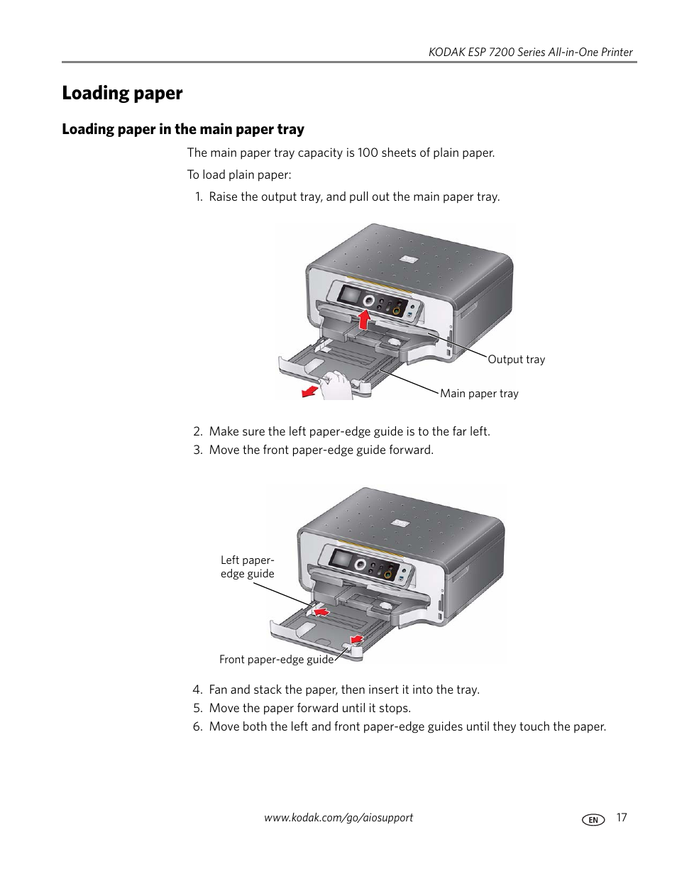 Loading paper, Loading paper in the main paper tray | Kodak ESP 7250 User Manual | Page 23 / 95