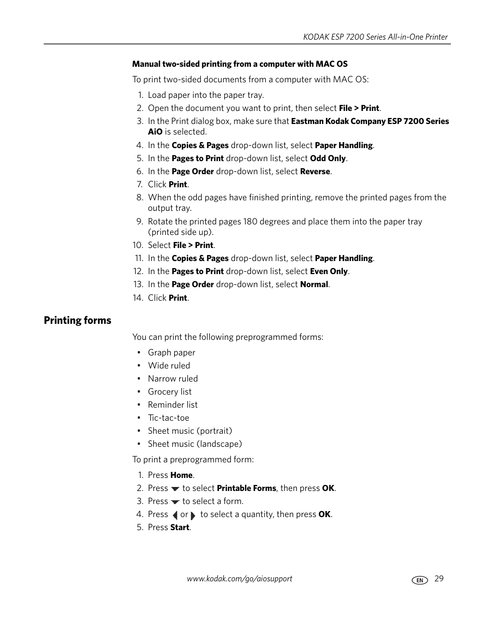 Printing forms | Kodak ESP 7250 User Manual | Page 35 / 95