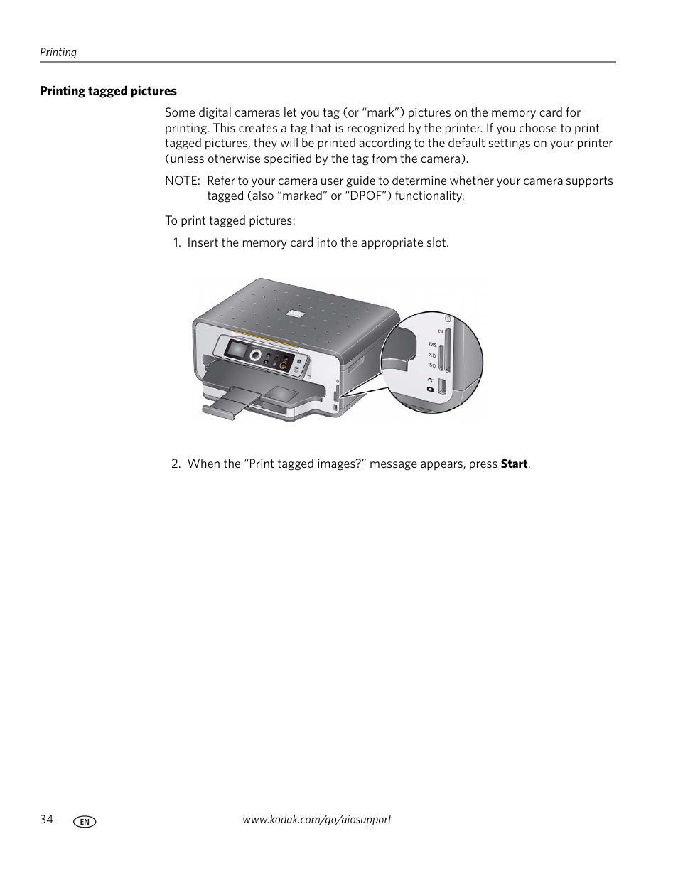 Printing tagged pictures | Kodak ESP 7250 User Manual | Page 40 / 95