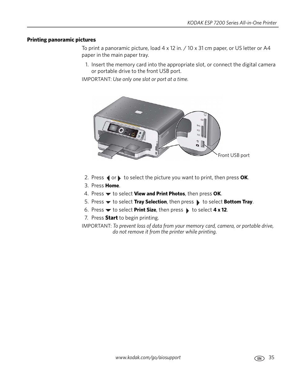 Printing panoramic pictures | Kodak ESP 7250 User Manual | Page 41 / 95