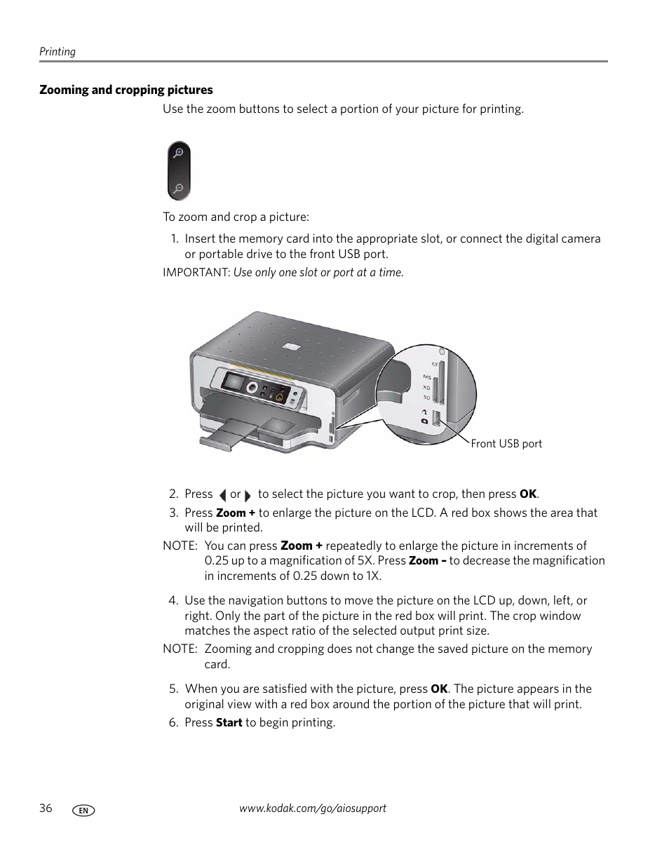 Zooming and cropping pictures | Kodak ESP 7250 User Manual | Page 42 / 95