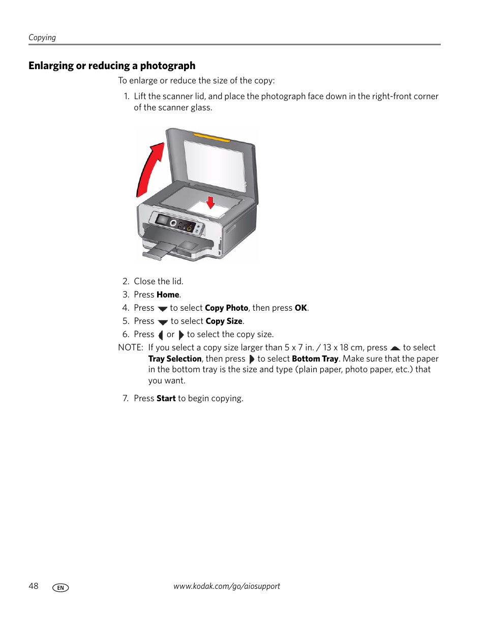 Enlarging or reducing a photograph | Kodak ESP 7250 User Manual | Page 54 / 95