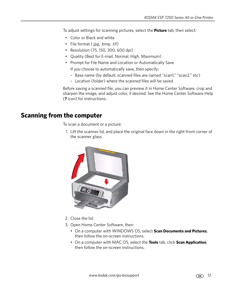 Scanning from the computer | Kodak ESP 7250 User Manual | Page 57 / 95