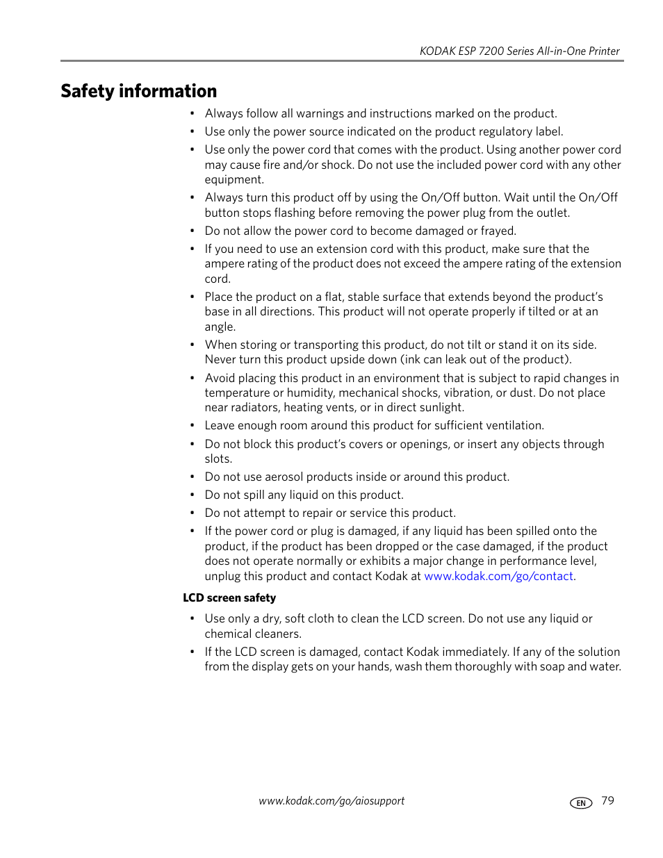 Safety information | Kodak ESP 7250 User Manual | Page 85 / 95