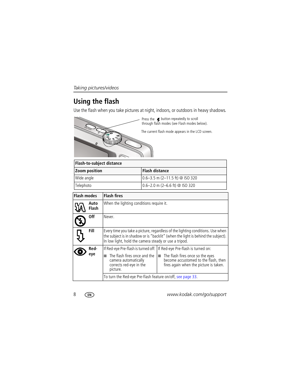 Using the flash | Kodak M863 User Manual | Page 14 / 80