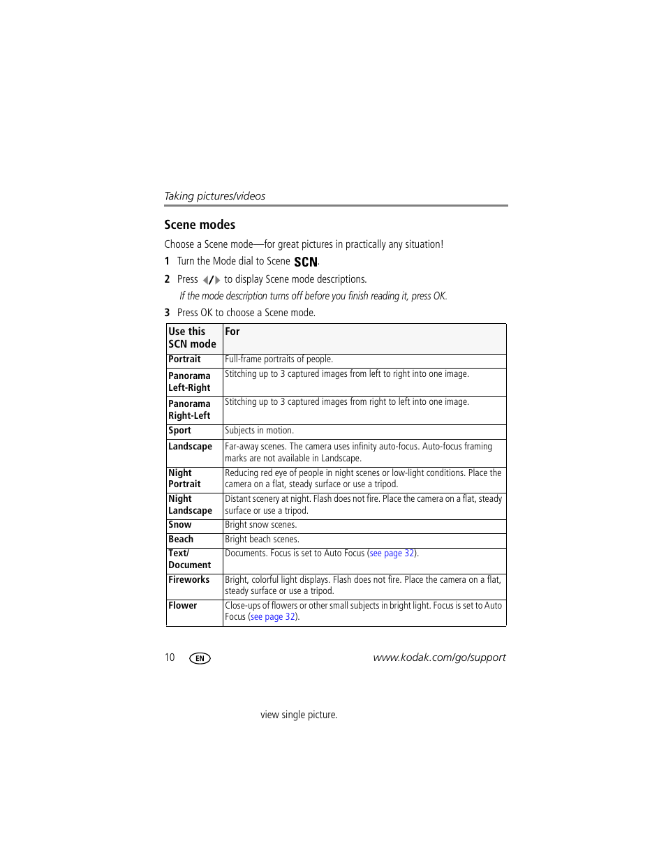 Scene modes | Kodak M863 User Manual | Page 16 / 80