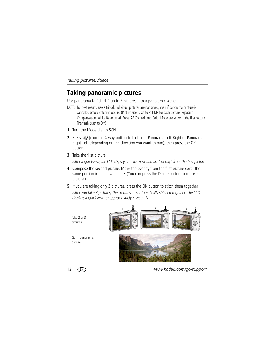 Taking panoramic pictures | Kodak M863 User Manual | Page 18 / 80