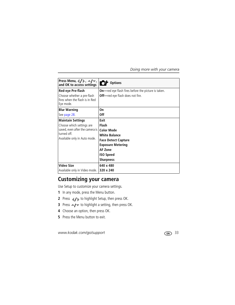 Customizing your camera | Kodak M863 User Manual | Page 39 / 80