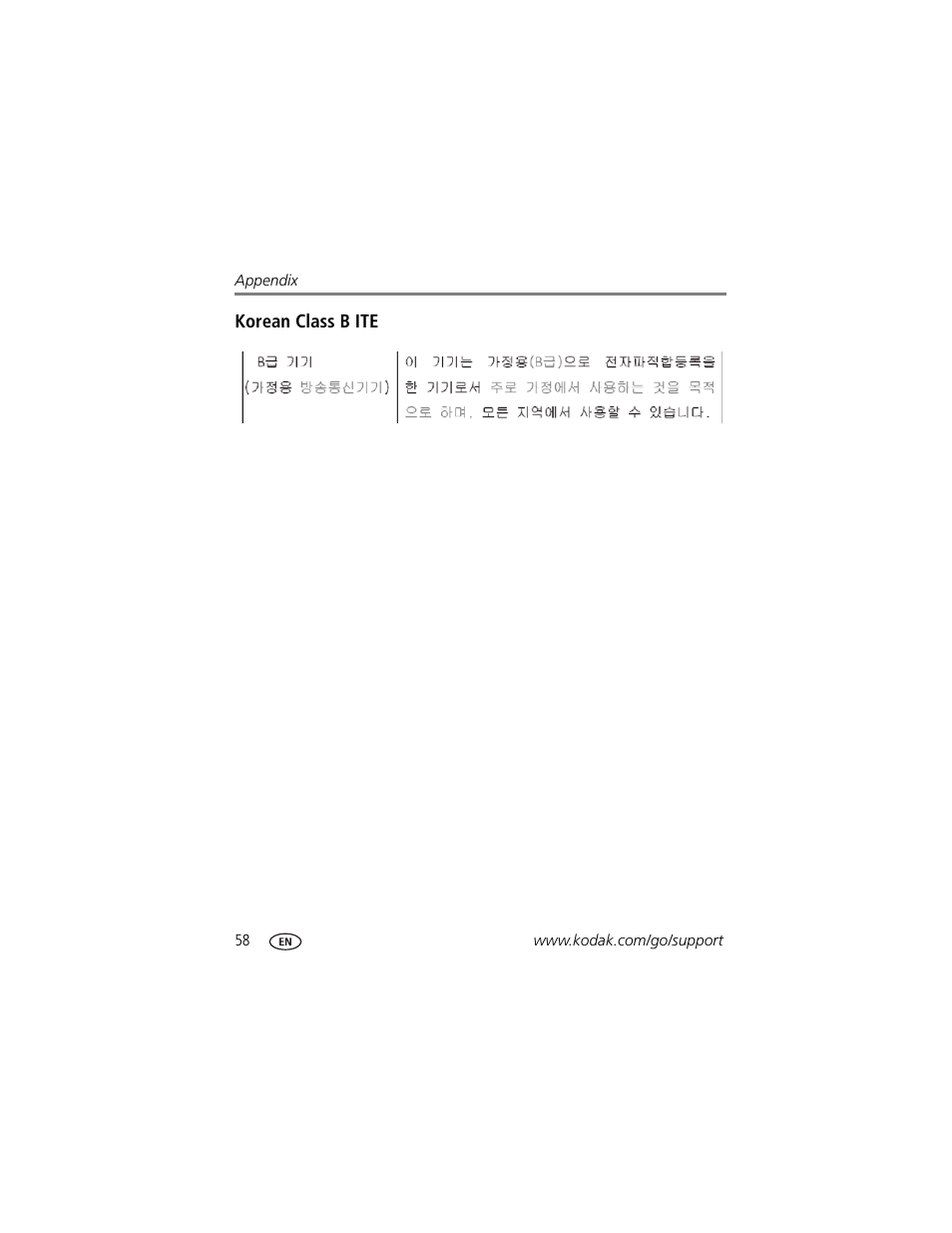Korean class b ite | Kodak MINI M200 User Manual | Page 64 / 69