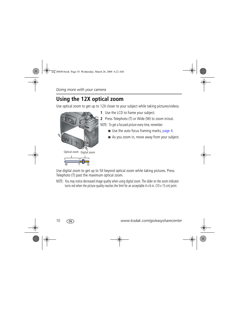 Using the 12x optical zoom | Kodak Z1012 IS User Manual | Page 10 / 28