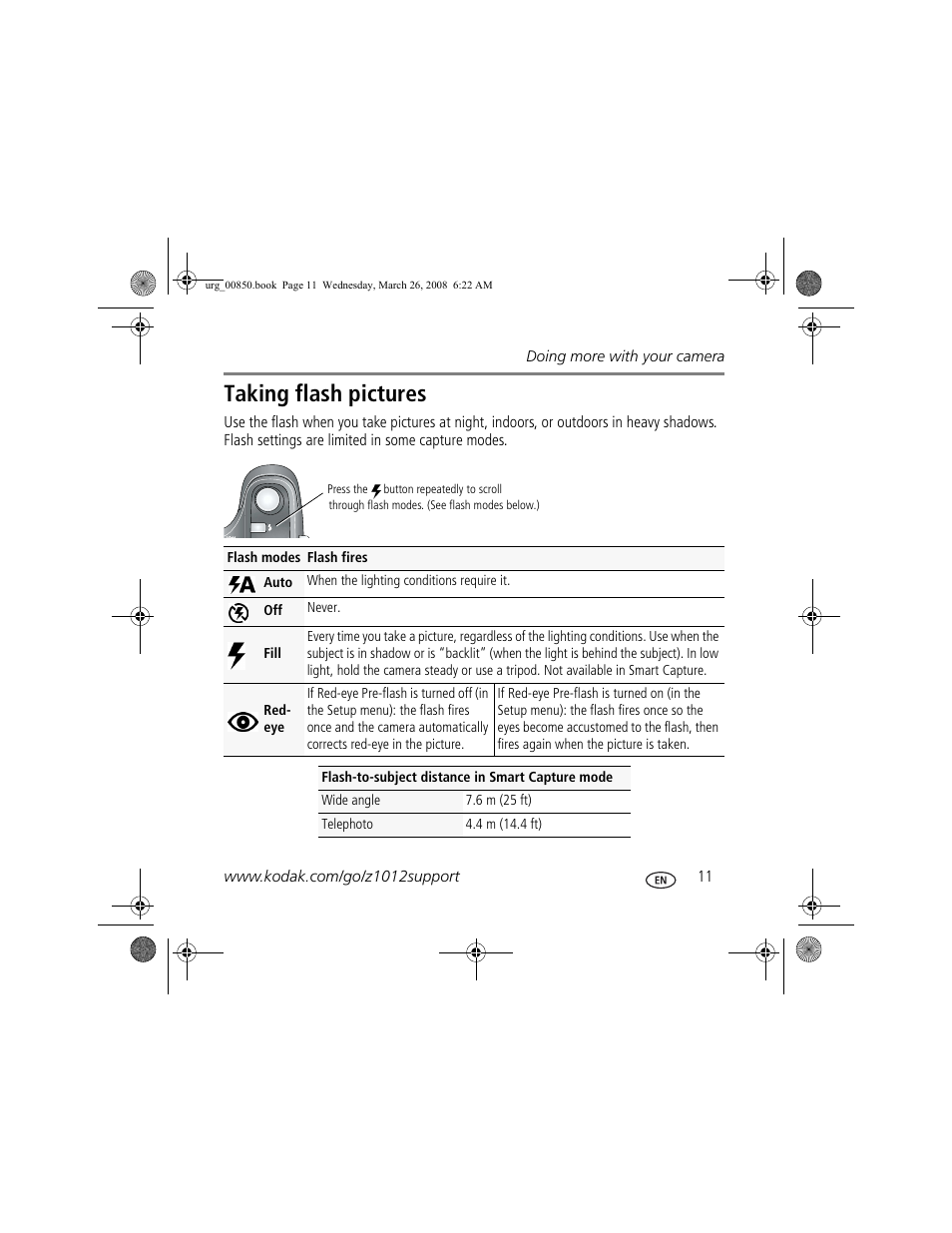 Taking flash pictures | Kodak Z1012 IS User Manual | Page 11 / 28