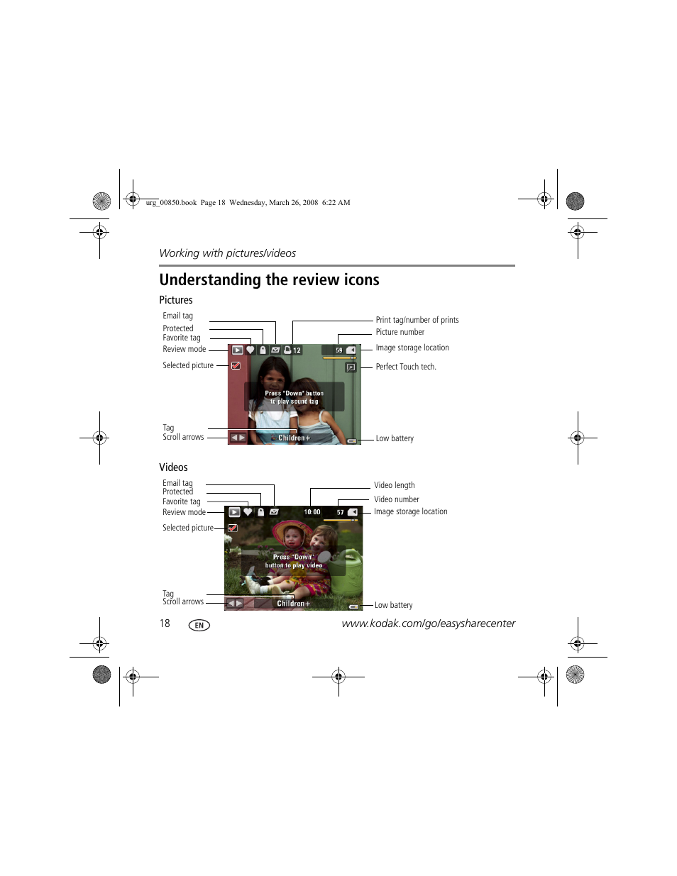 Understanding the review icons | Kodak Z1012 IS User Manual | Page 18 / 28