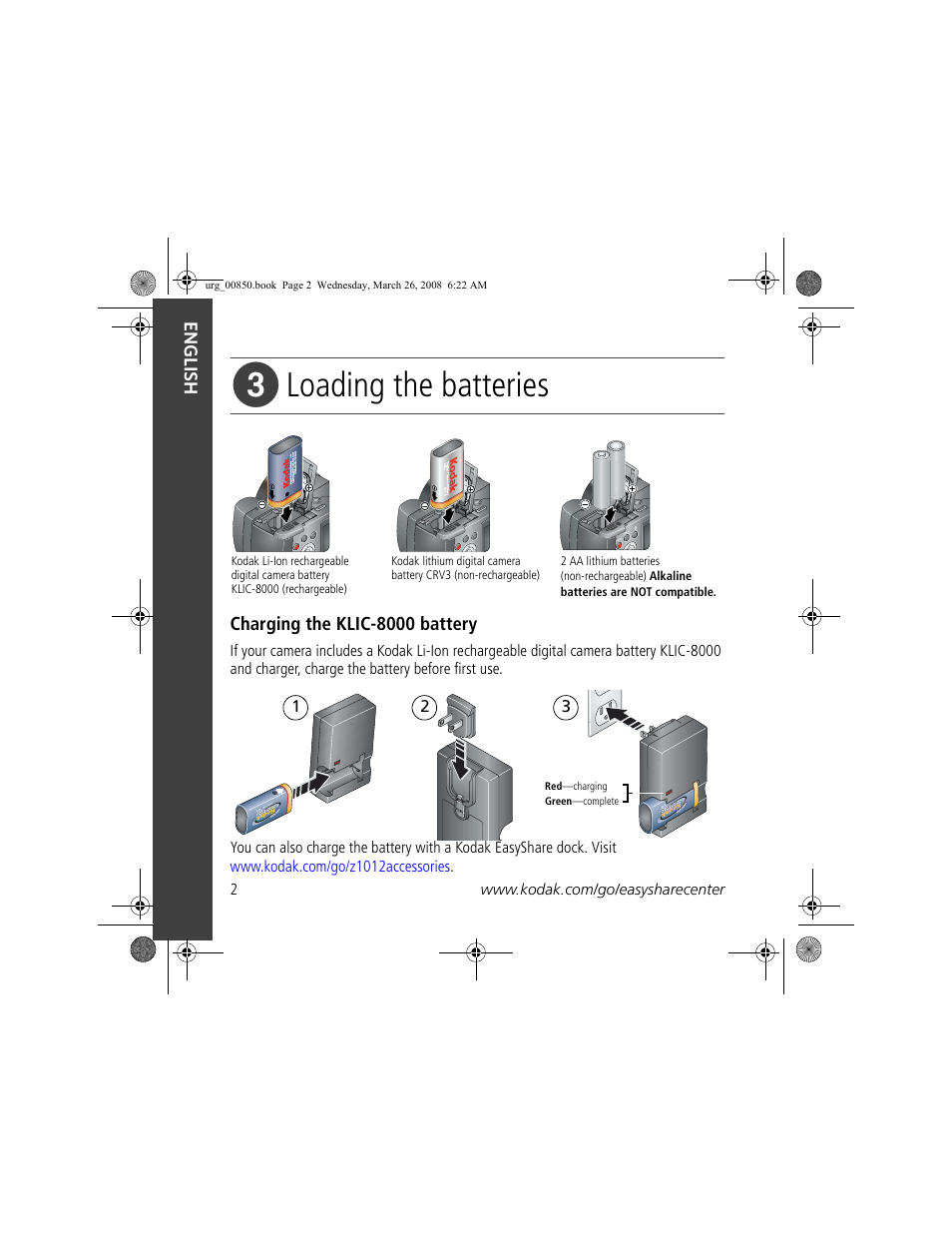 Loading the batteries | Kodak Z1012 IS User Manual | Page 2 / 28