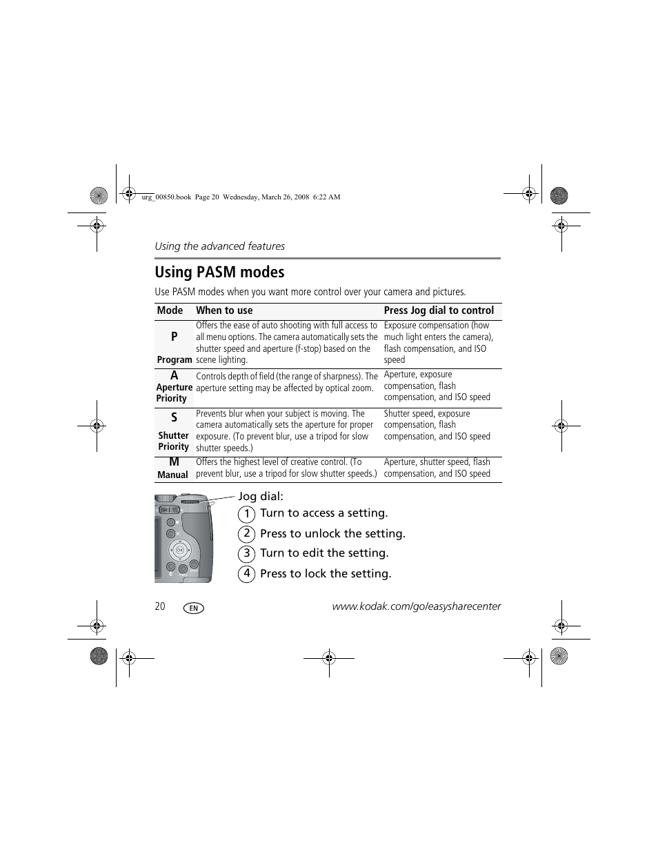 Using pasm modes | Kodak Z1012 IS User Manual | Page 20 / 28