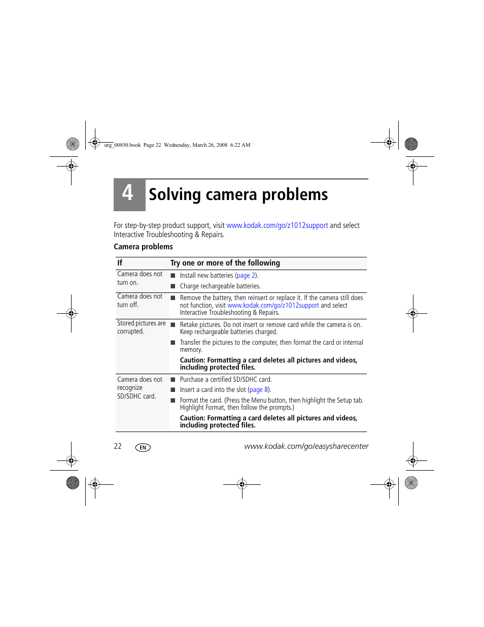 Solving camera problems | Kodak Z1012 IS User Manual | Page 22 / 28