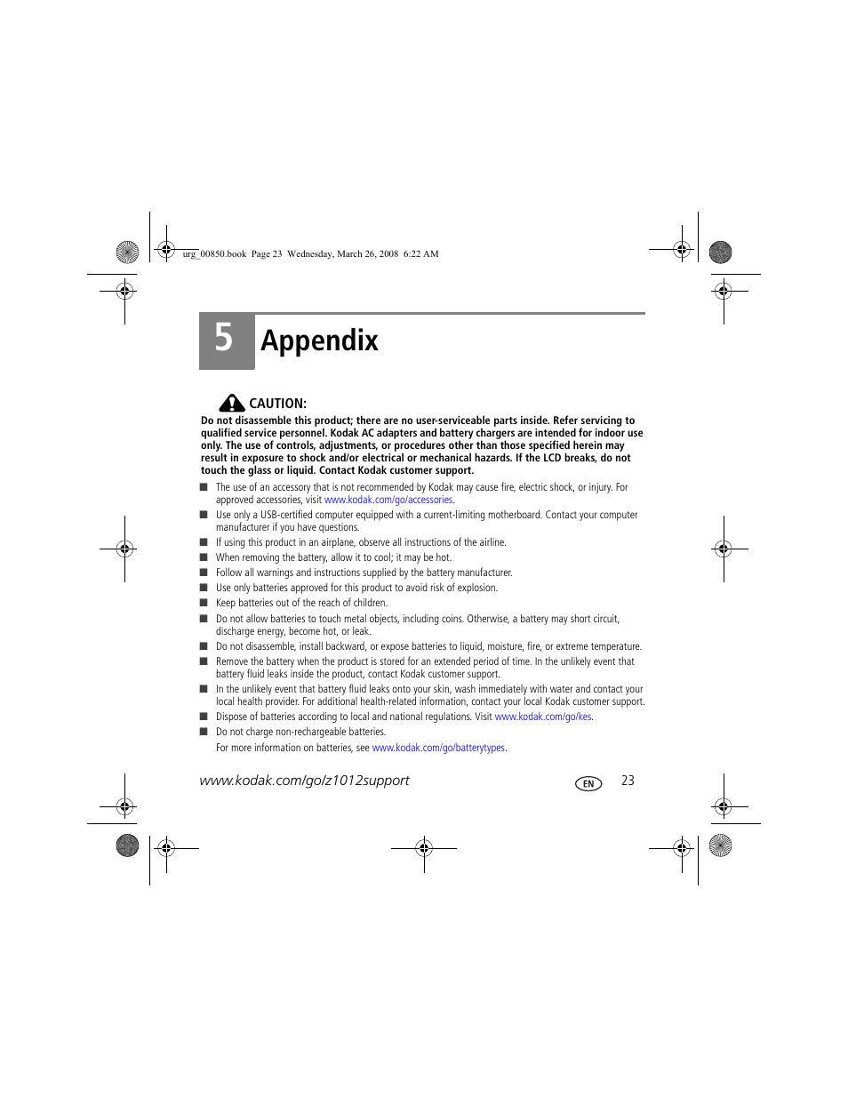 Appendix | Kodak Z1012 IS User Manual | Page 23 / 28