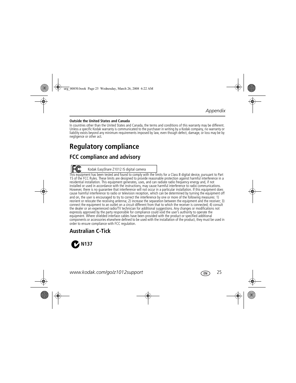 Regulatory compliance | Kodak Z1012 IS User Manual | Page 25 / 28