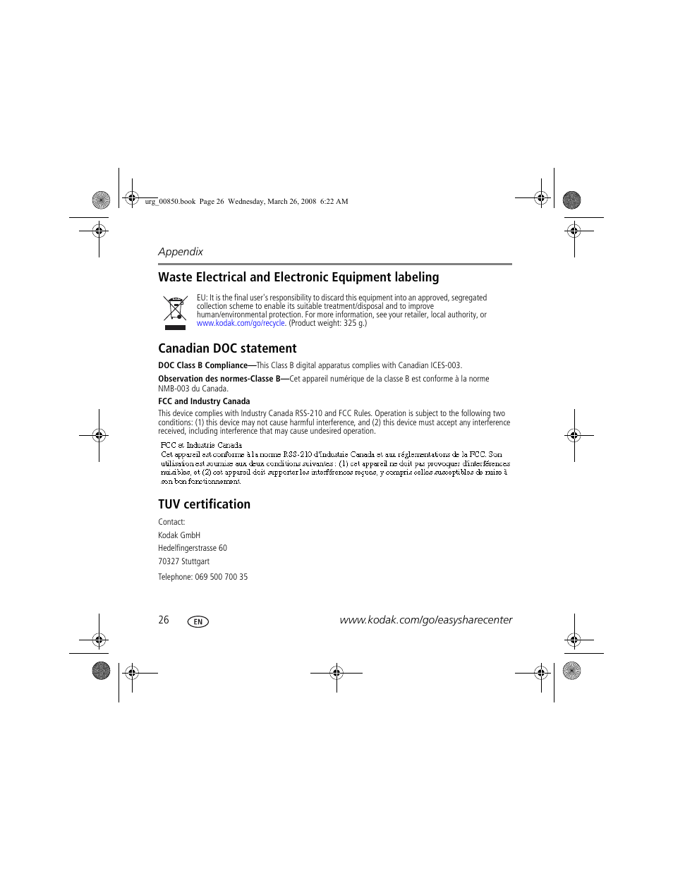 Tuv certification | Kodak Z1012 IS User Manual | Page 26 / 28