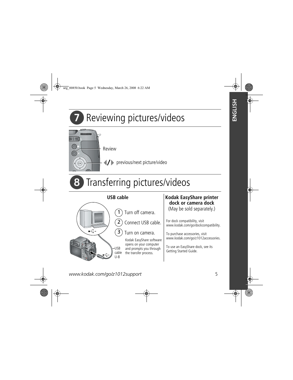 Reviewing pictures/videos, Transferring pictures/videos | Kodak Z1012 IS User Manual | Page 5 / 28