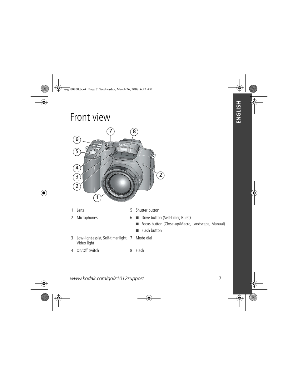 Front view | Kodak Z1012 IS User Manual | Page 7 / 28