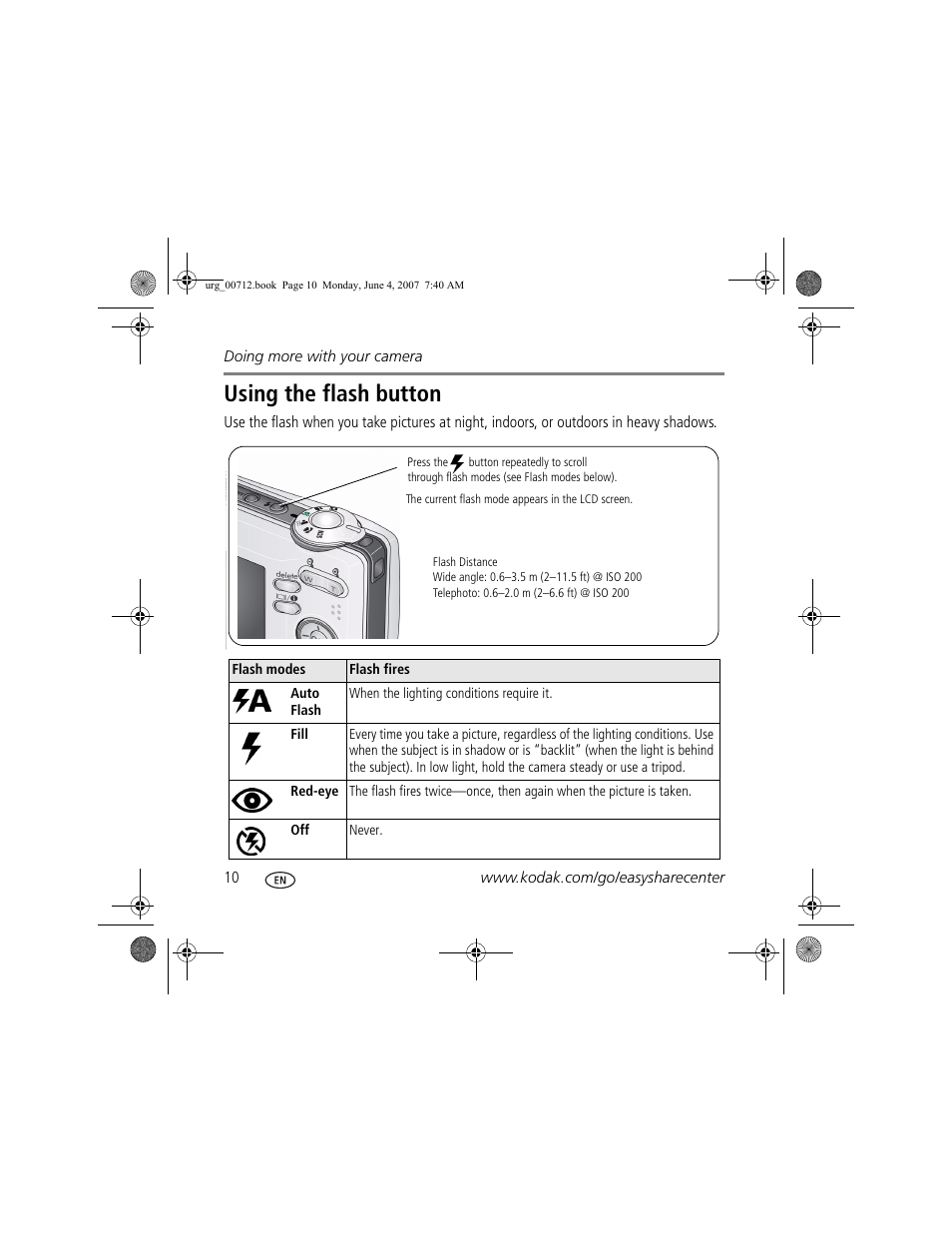 Using the flash button | Kodak C613 User Manual | Page 10 / 27