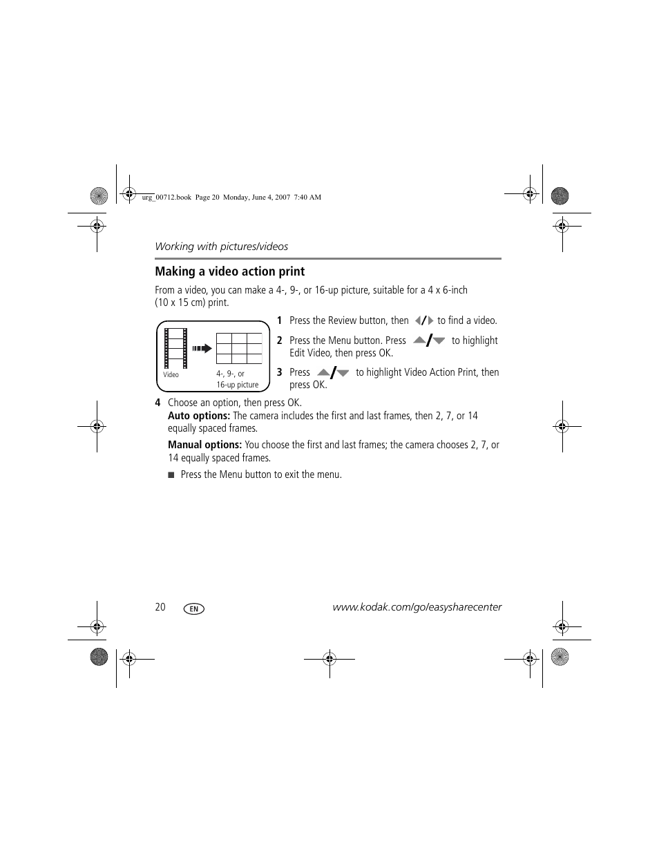 Making a video action print | Kodak C613 User Manual | Page 20 / 27