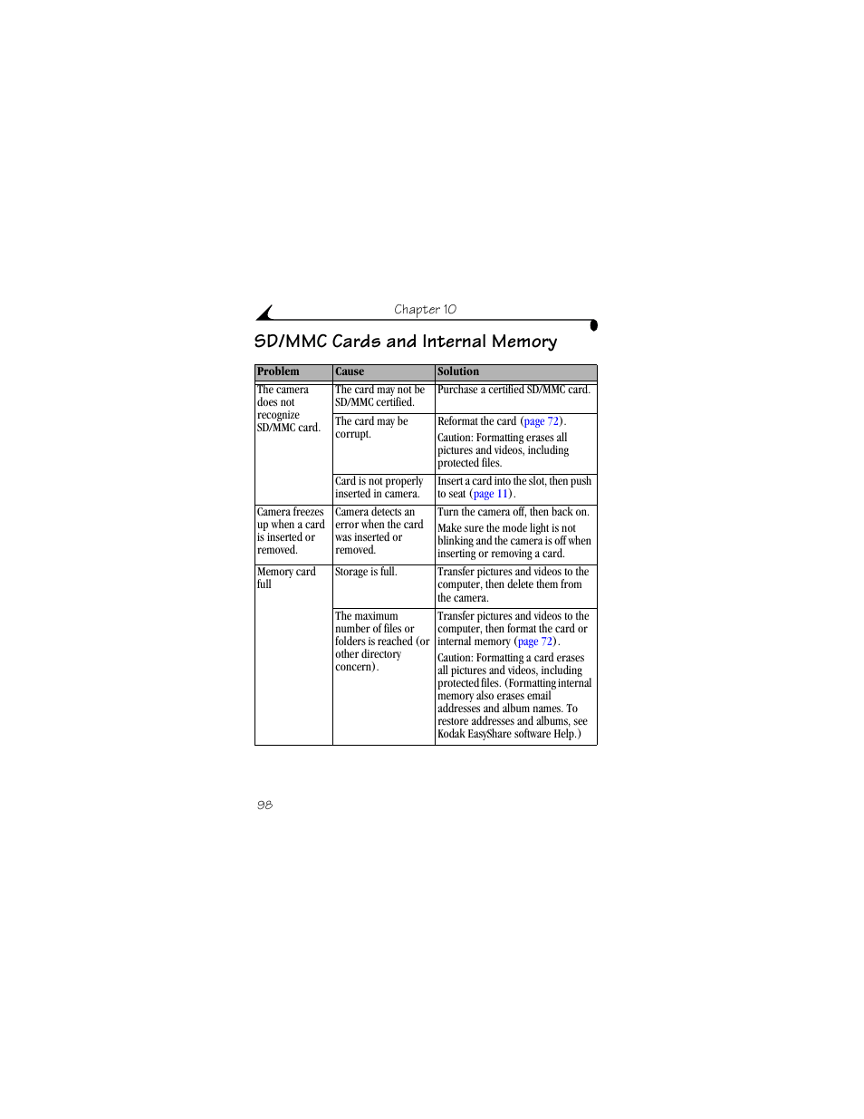 Sd/mmc cards and internal memory | Kodak DX6490 User Manual | Page 110 / 142