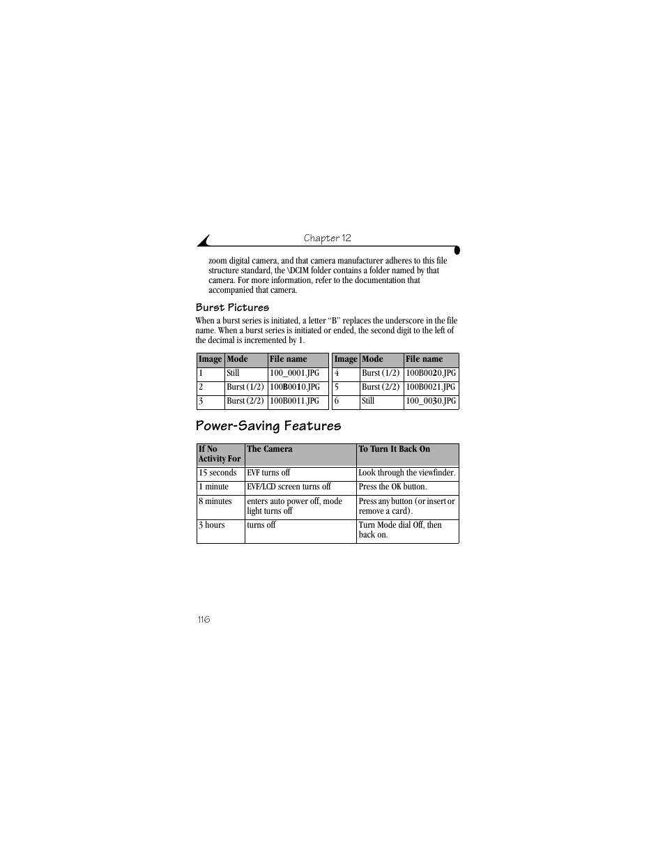 Burst pictures, Power-saving features | Kodak DX6490 User Manual | Page 128 / 142