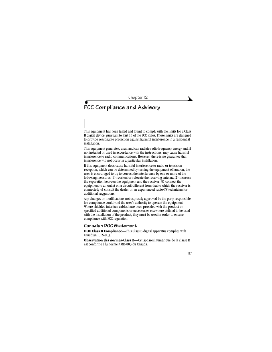 Fcc compliance and advisory, Canadian doc statement | Kodak DX6490 User Manual | Page 129 / 142