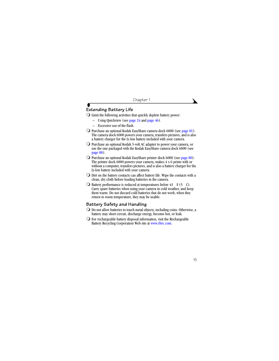 Extending battery life, Battery safety and handling | Kodak DX6490 User Manual | Page 27 / 142