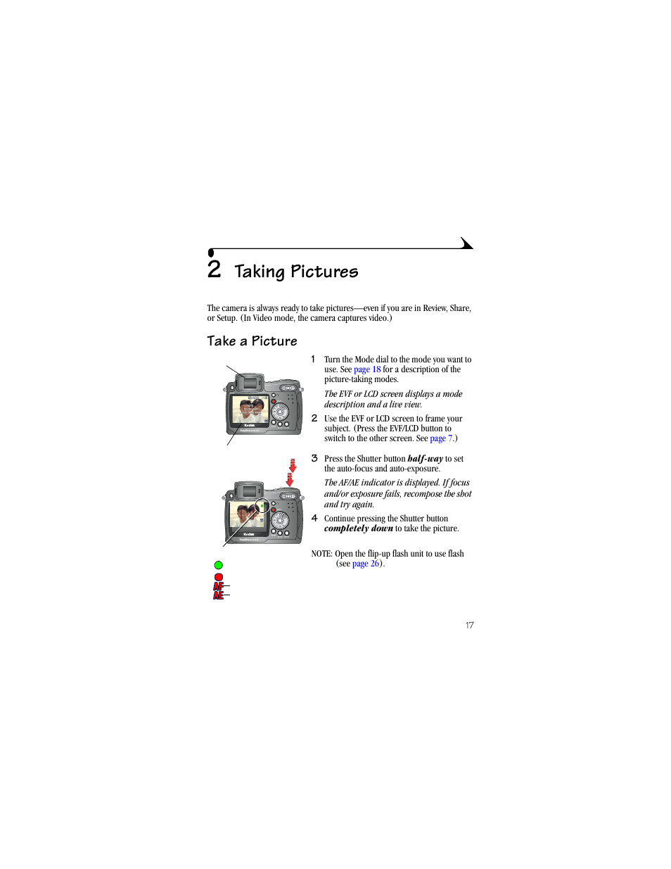 2 taking pictures, Take a picture, Taking pictures | Kodak DX6490 User Manual | Page 29 / 142