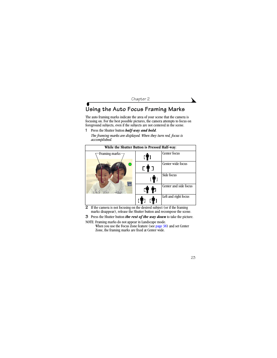 Using the auto focus framing marks | Kodak DX6490 User Manual | Page 35 / 142