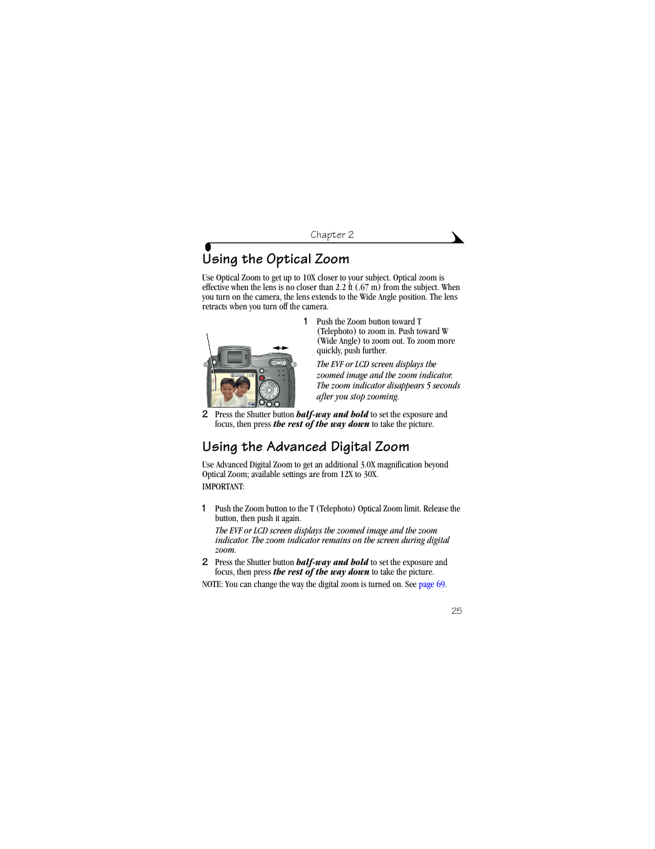 Using the optical zoom, Using the advanced digital zoom | Kodak DX6490 User Manual | Page 37 / 142