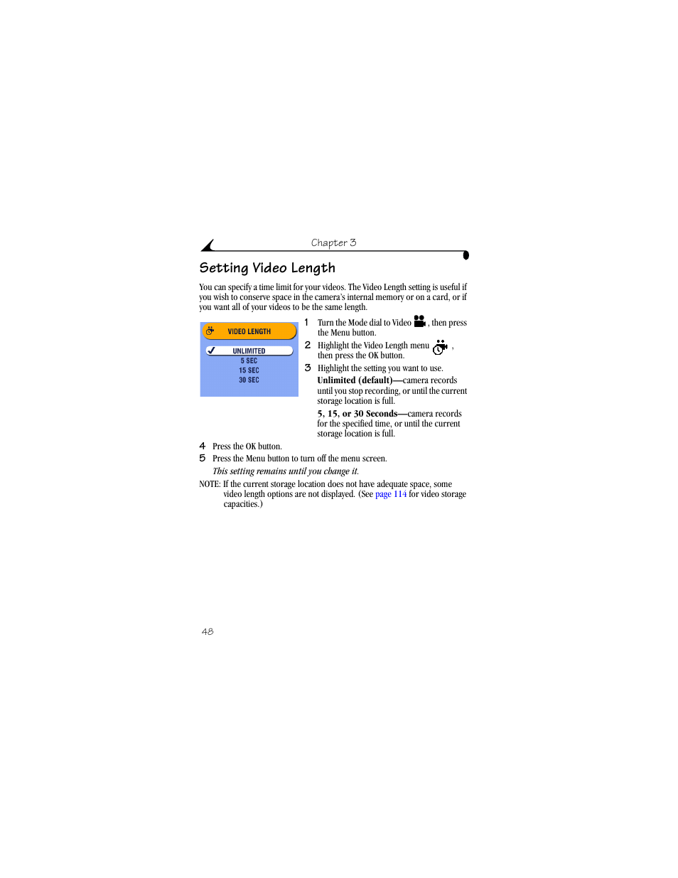 Setting video length | Kodak DX6490 User Manual | Page 60 / 142