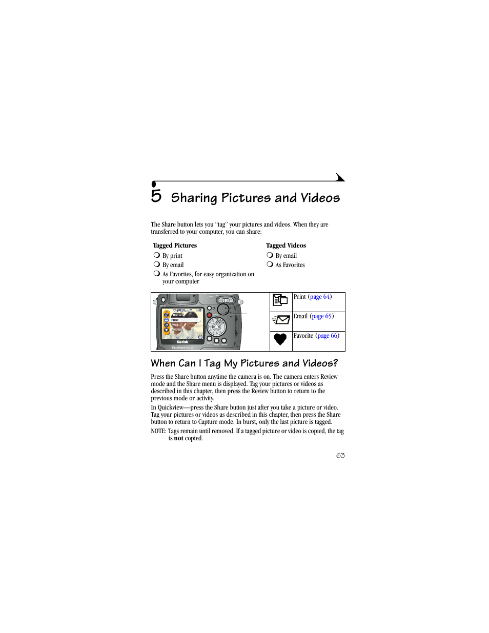 5 sharing pictures and videos, When can i tag my pictures and videos, Sharing pictures and videos | Kodak DX6490 User Manual | Page 75 / 142