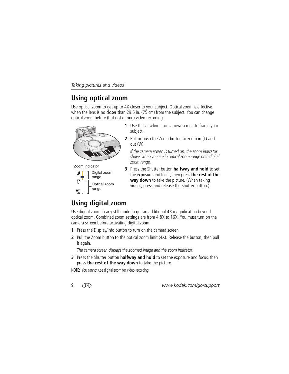 Using optical zoom, Using digital zoom, Using optical zoom using digital zoom | Kodak Z730 User Manual | Page 16 / 79