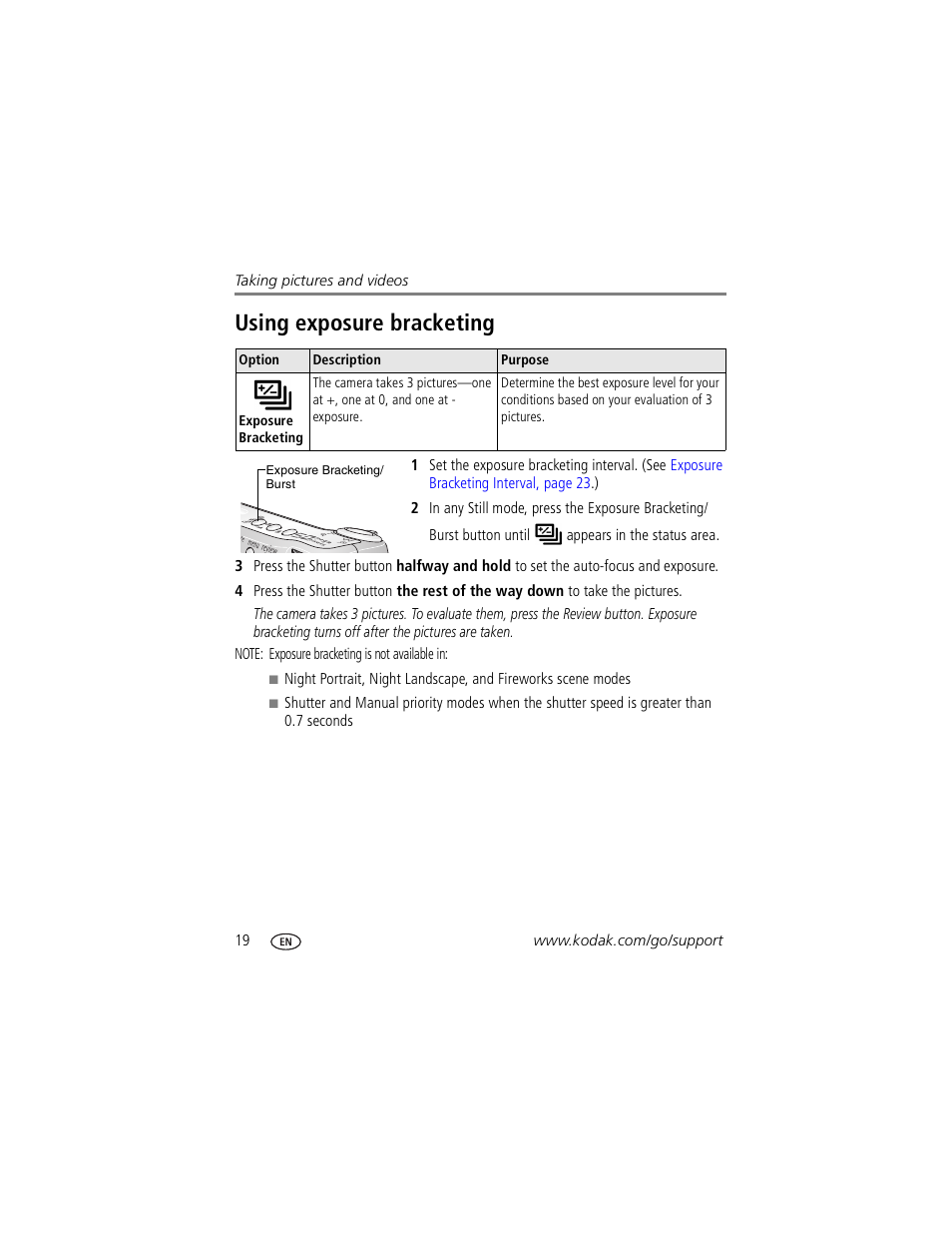 Using exposure bracketing | Kodak Z730 User Manual | Page 26 / 79