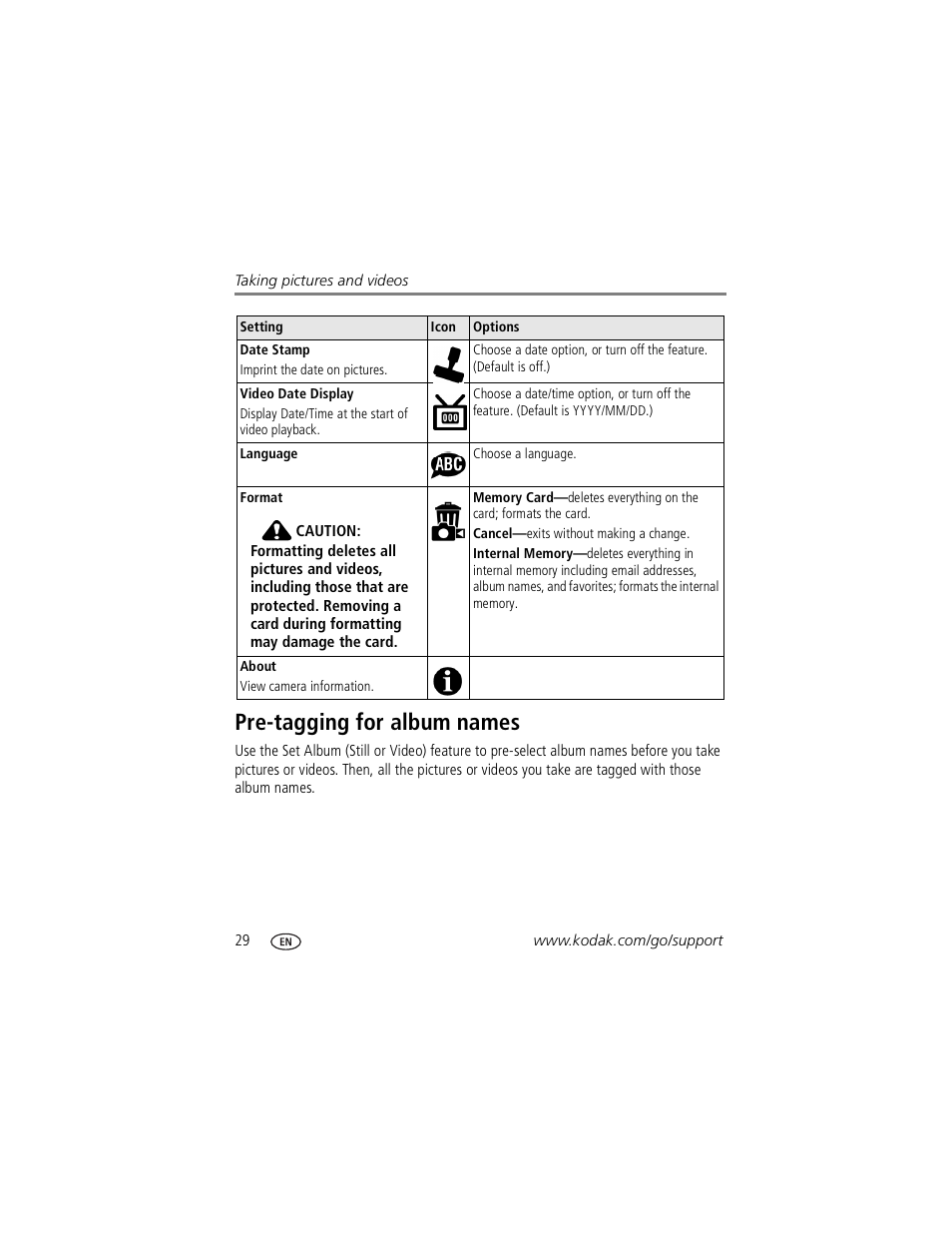 Pre-tagging for album names | Kodak Z730 User Manual | Page 36 / 79