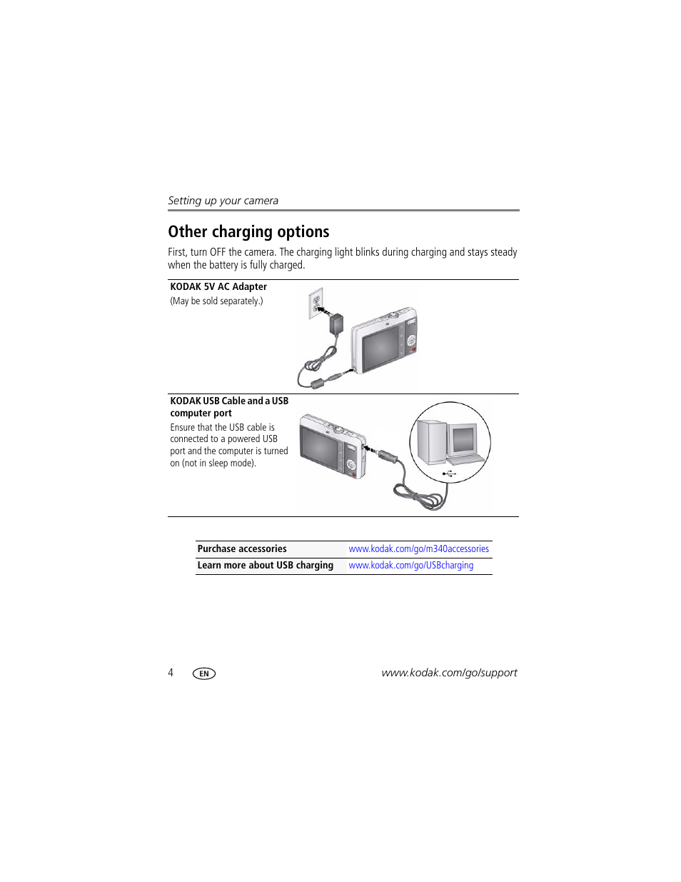 Other charging options | Kodak M340 User Manual | Page 10 / 71