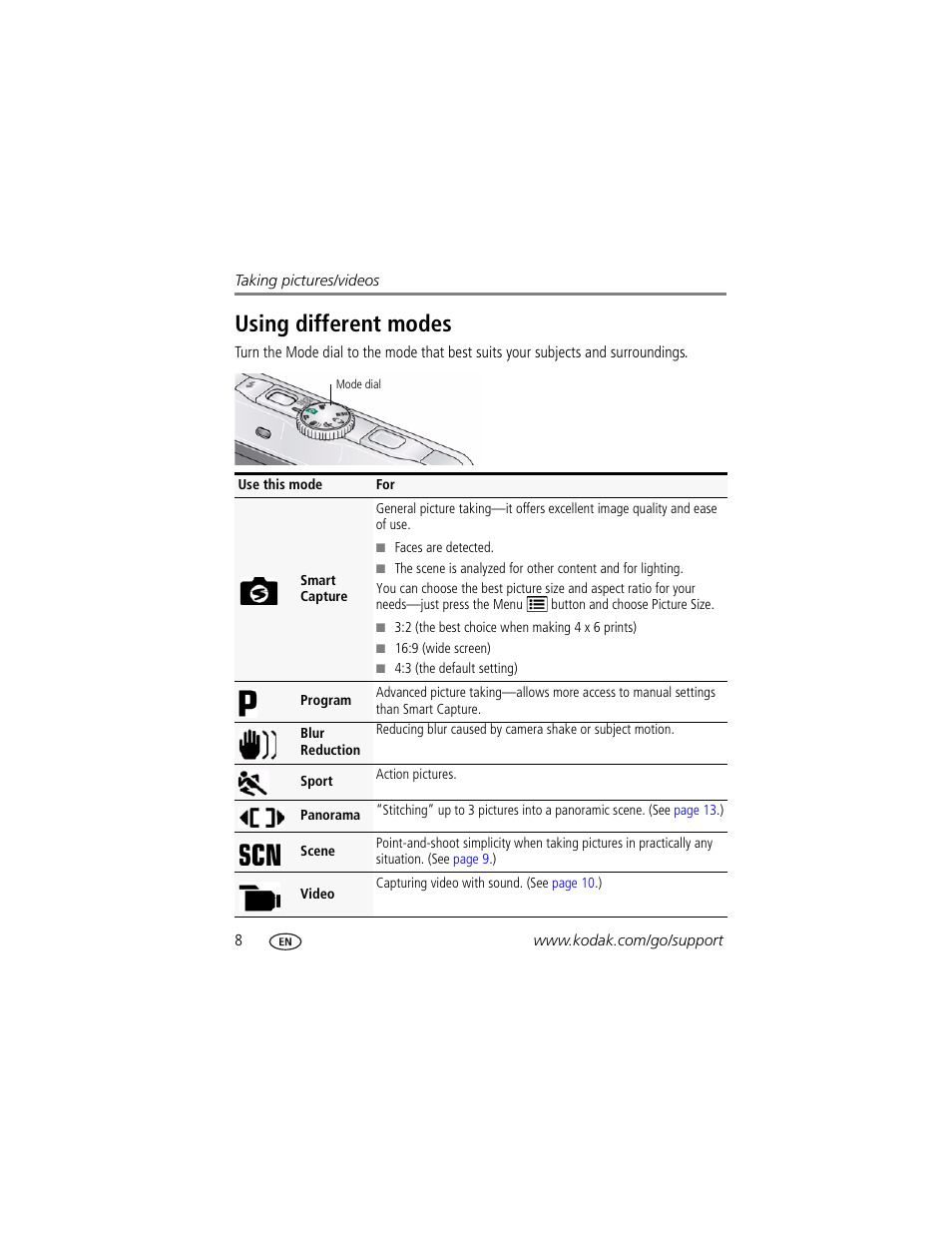 Using different modes | Kodak M340 User Manual | Page 14 / 71