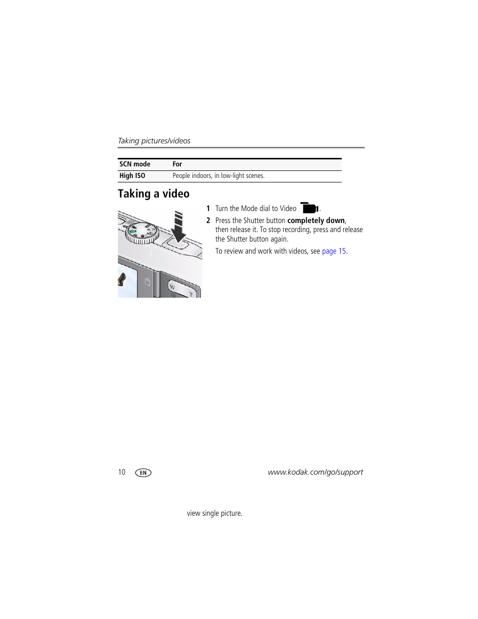 Taking a video | Kodak M340 User Manual | Page 16 / 71
