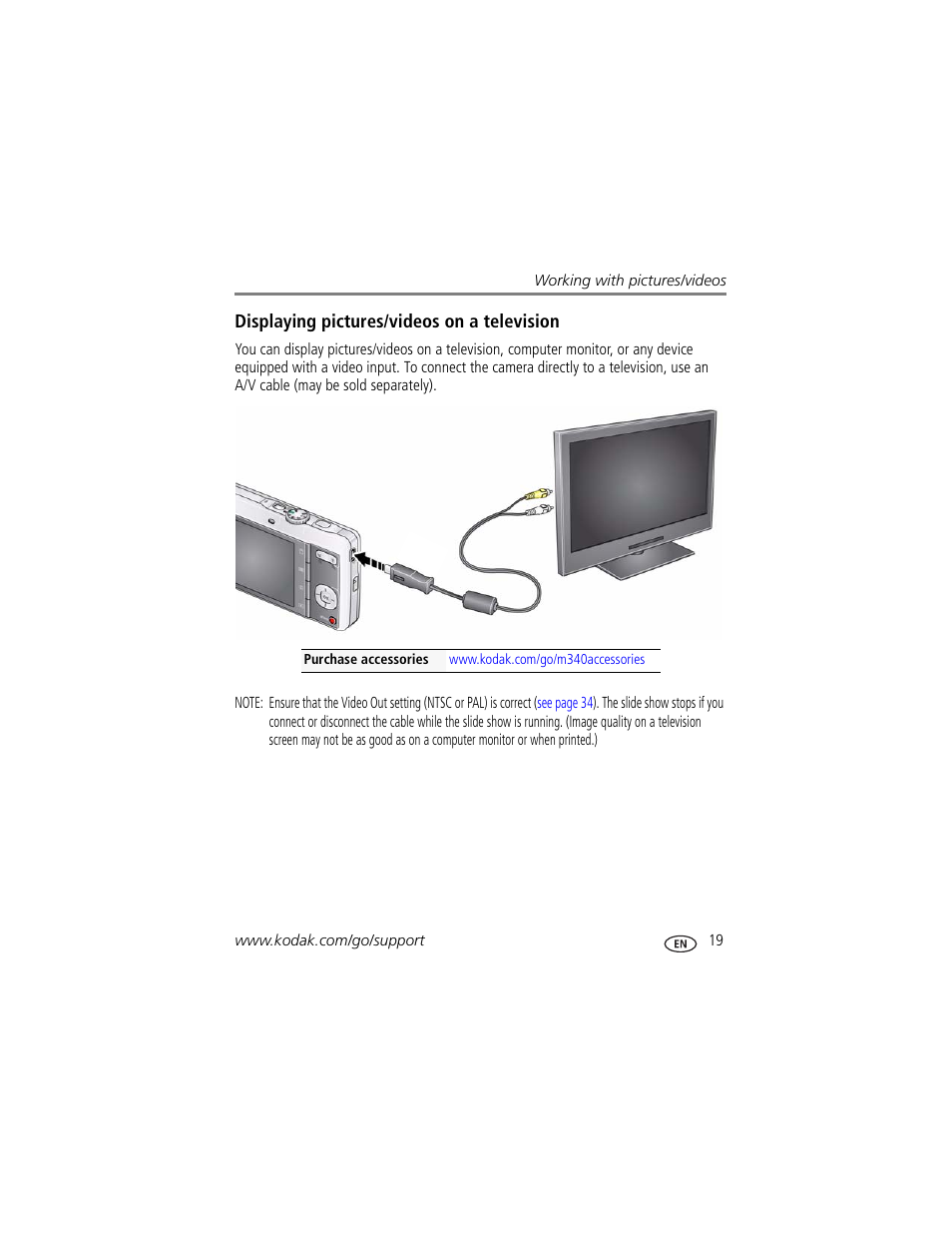 Displaying pictures/videos on a television | Kodak M340 User Manual | Page 25 / 71