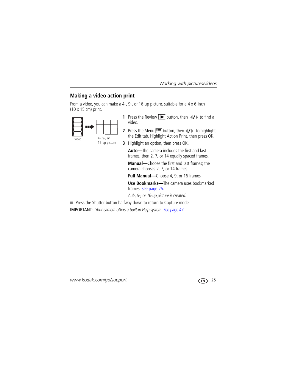 Making a video action print | Kodak M340 User Manual | Page 31 / 71