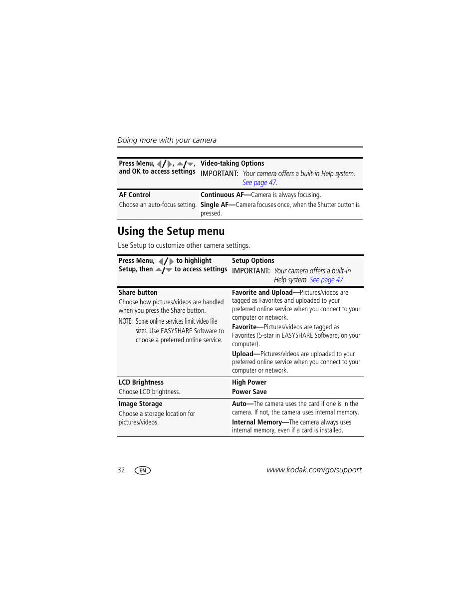 Using the setup menu | Kodak M340 User Manual | Page 38 / 71